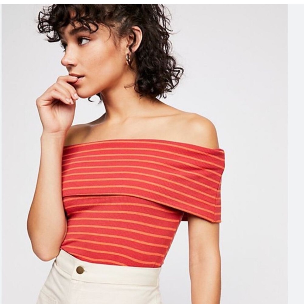 Free People Melbourne Striped Ribbed Off-the-Shoulder Top